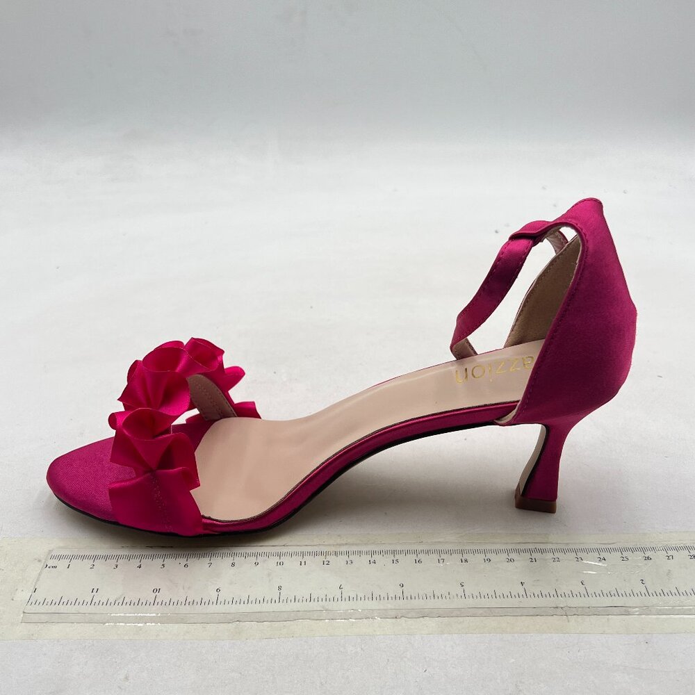Pazzion Fuchsia Ruffles Open Round Toe Mid Heel P… - image 2